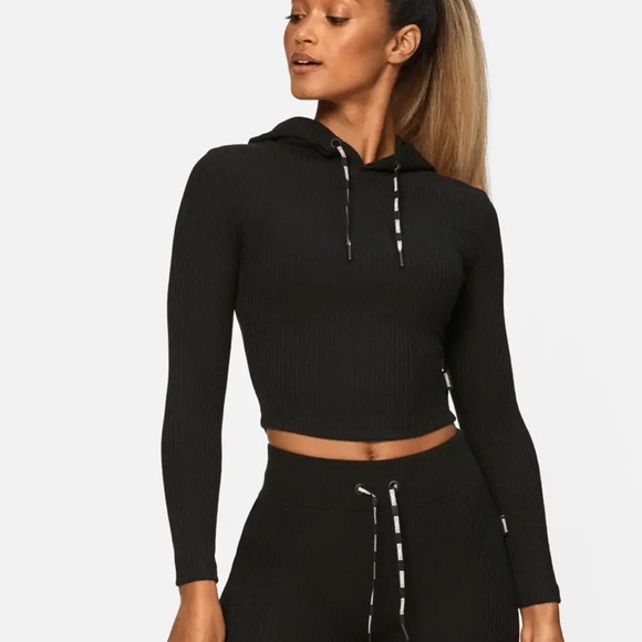 Stronger from Sweden cropped black Cush hoodie ribbed size L $125+ tax - Picture 1 of 7